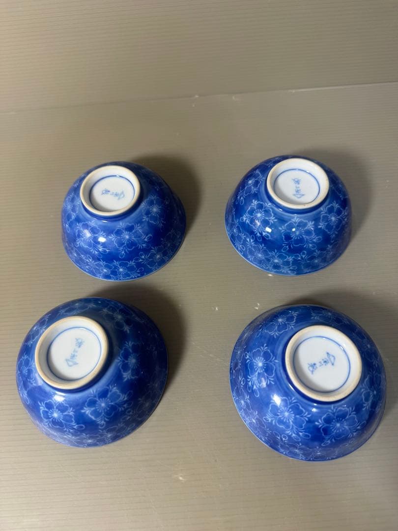 2402  深川製磁　白桜花柄　湯呑　4客