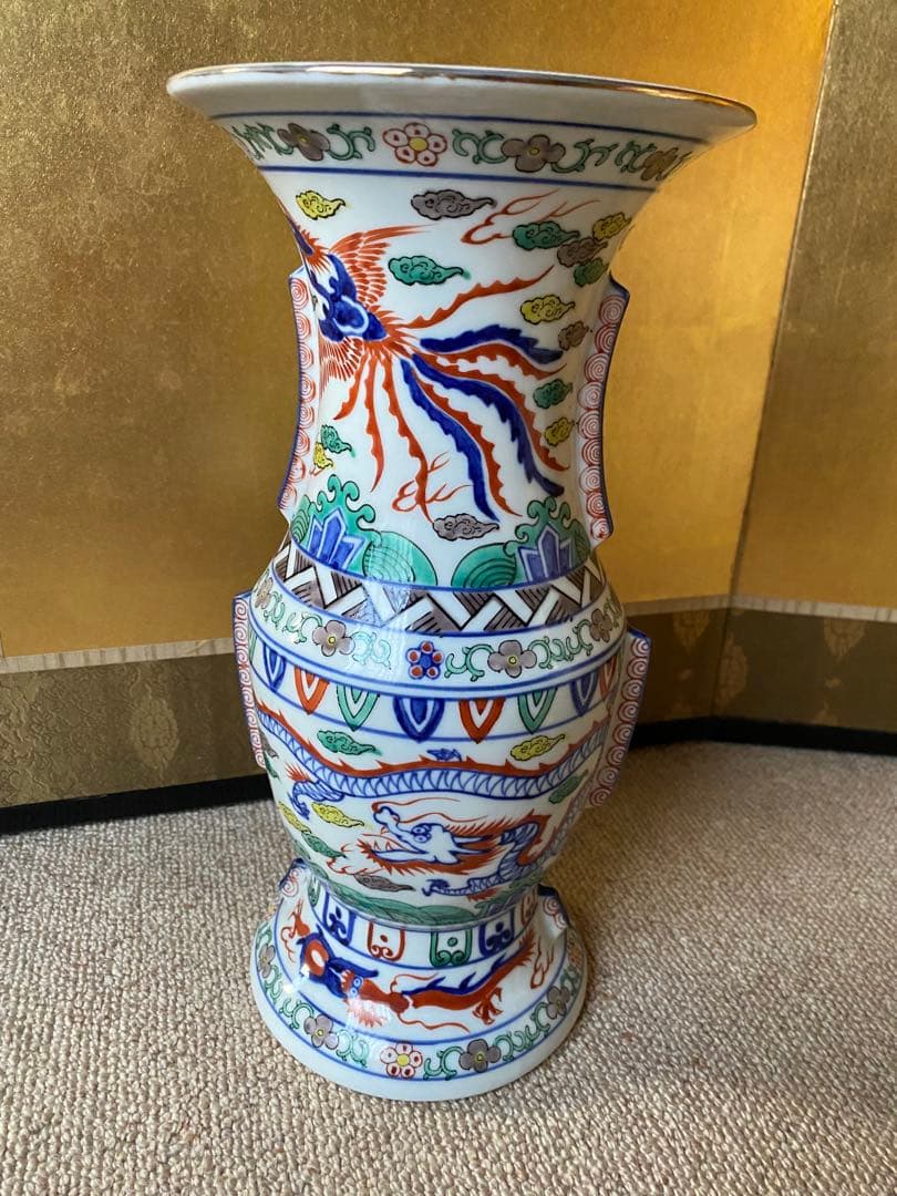 大明萬暦年製銘 染付赤絵花瓶　30.5㎝