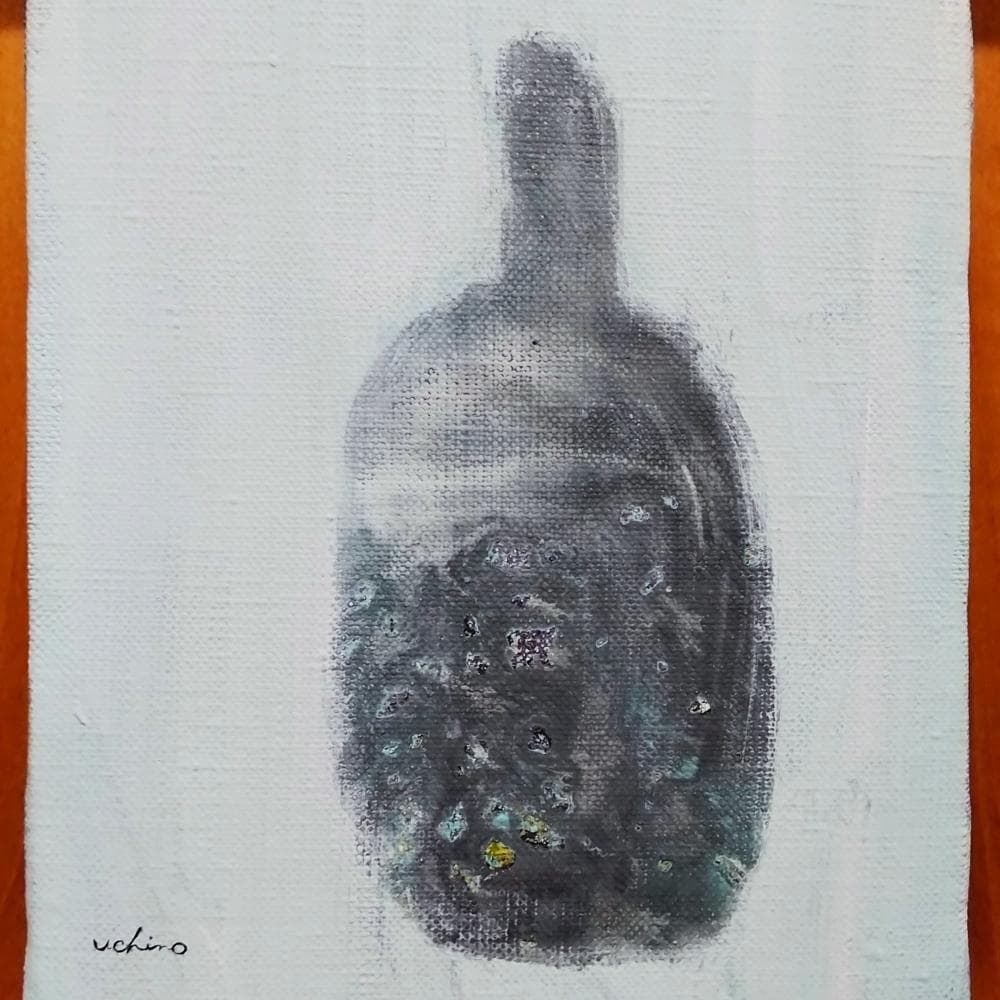 内野隆文　ワインボトル　絵画　F0号　静物画　キャンバス　現代アート　美術　額付