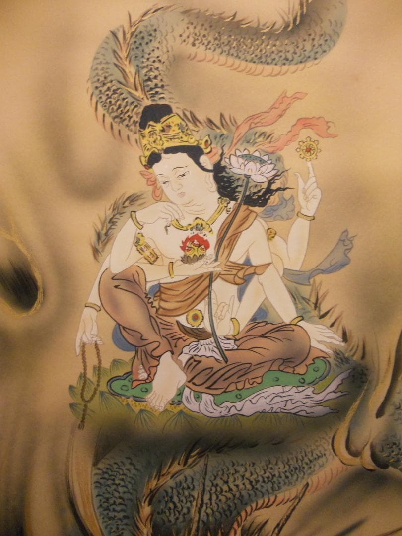 掛け軸 林宗雲 輪青転黄封印図 龍上観音像 絹本 希少 軸装 茶道具 掛軸 美品