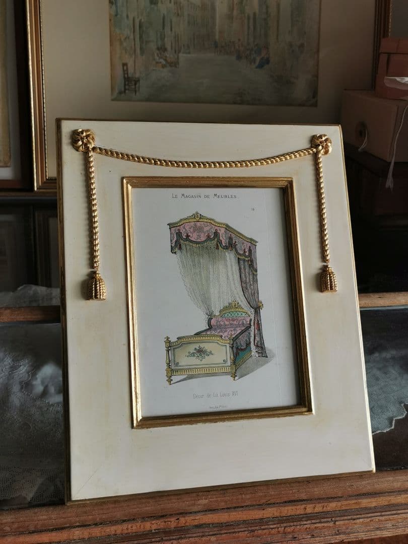 アンティークフランス ルイ16世式天蓋ベッド イタリア額装 マリーアントワネット