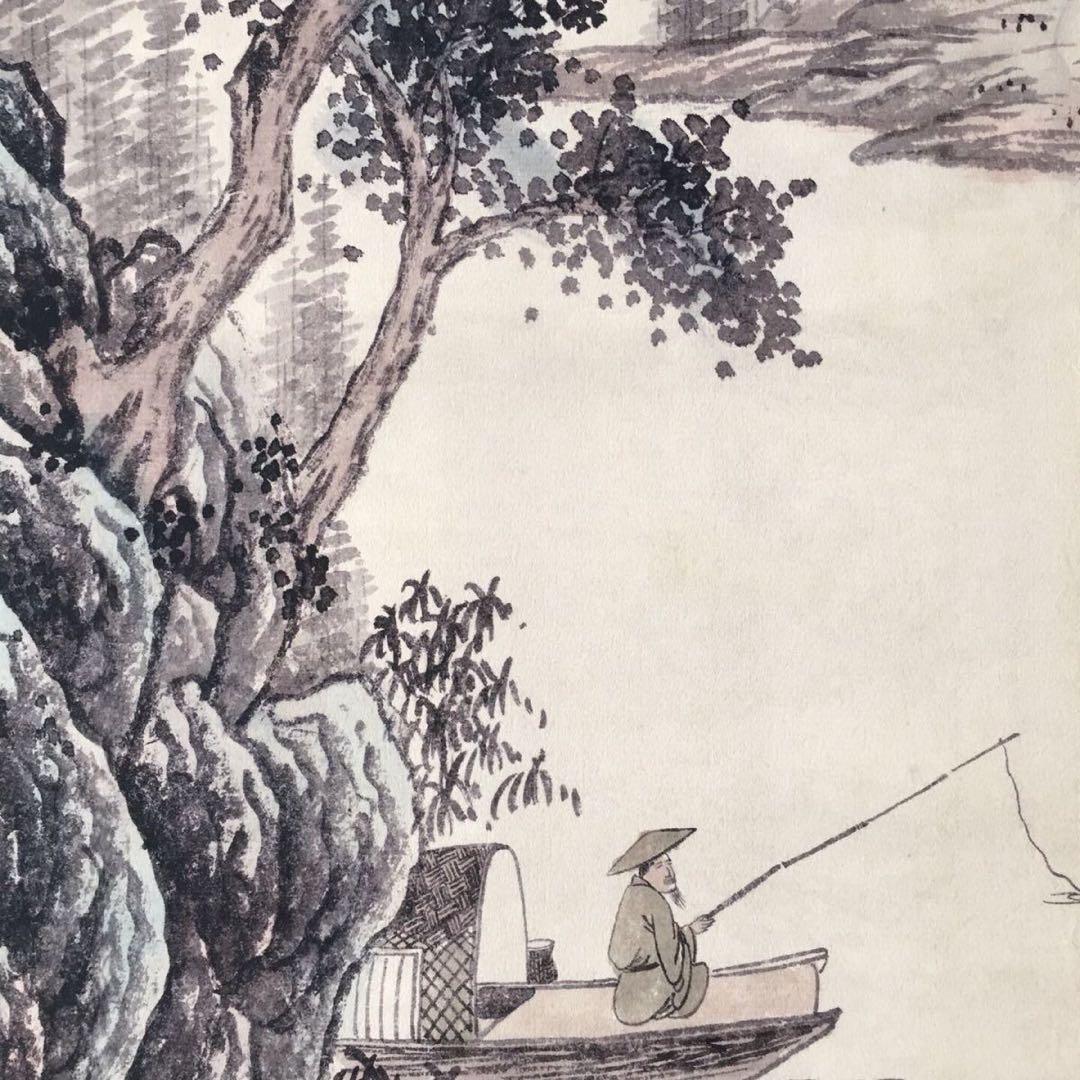 【唐伯虎・四条屏】「樵人晩帰図」掛軸セット　表装済み／163×38cm