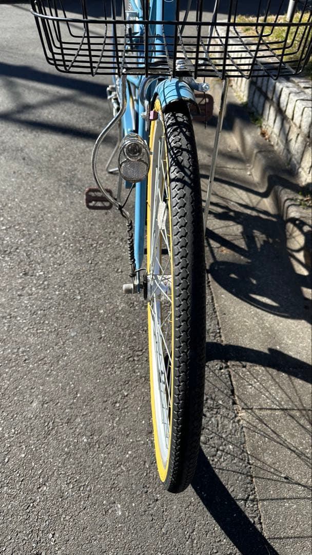 アサヒサイクル 26インチ　6段変速　青色 前後バスケット付き　ライトは自動