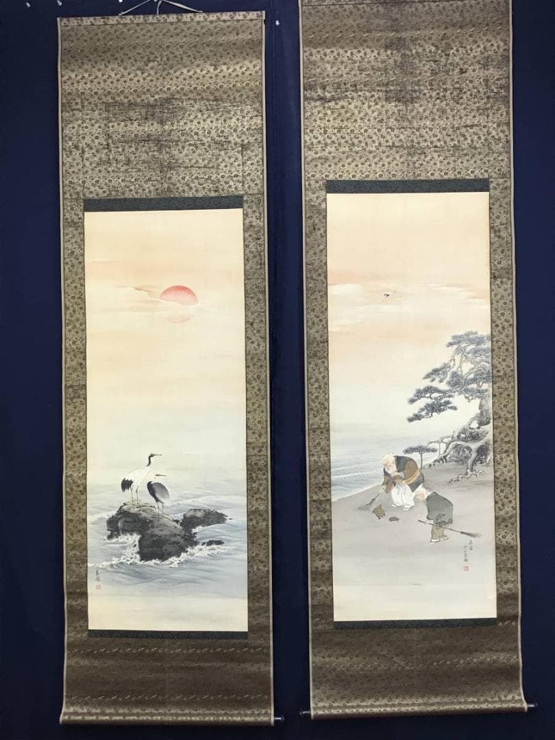 中山集鐐 /高砂図/双鶴図/対幅/正月掛軸/掛軸/名家伝来/AE-229