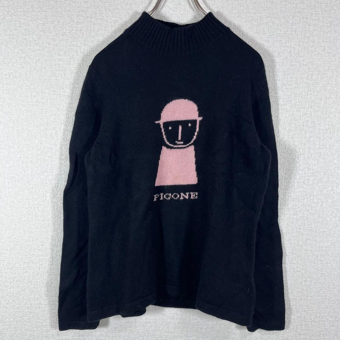 ピッコーネ/カシミア100/ハイネックニット/セーター/40/黒/キャラデザイン