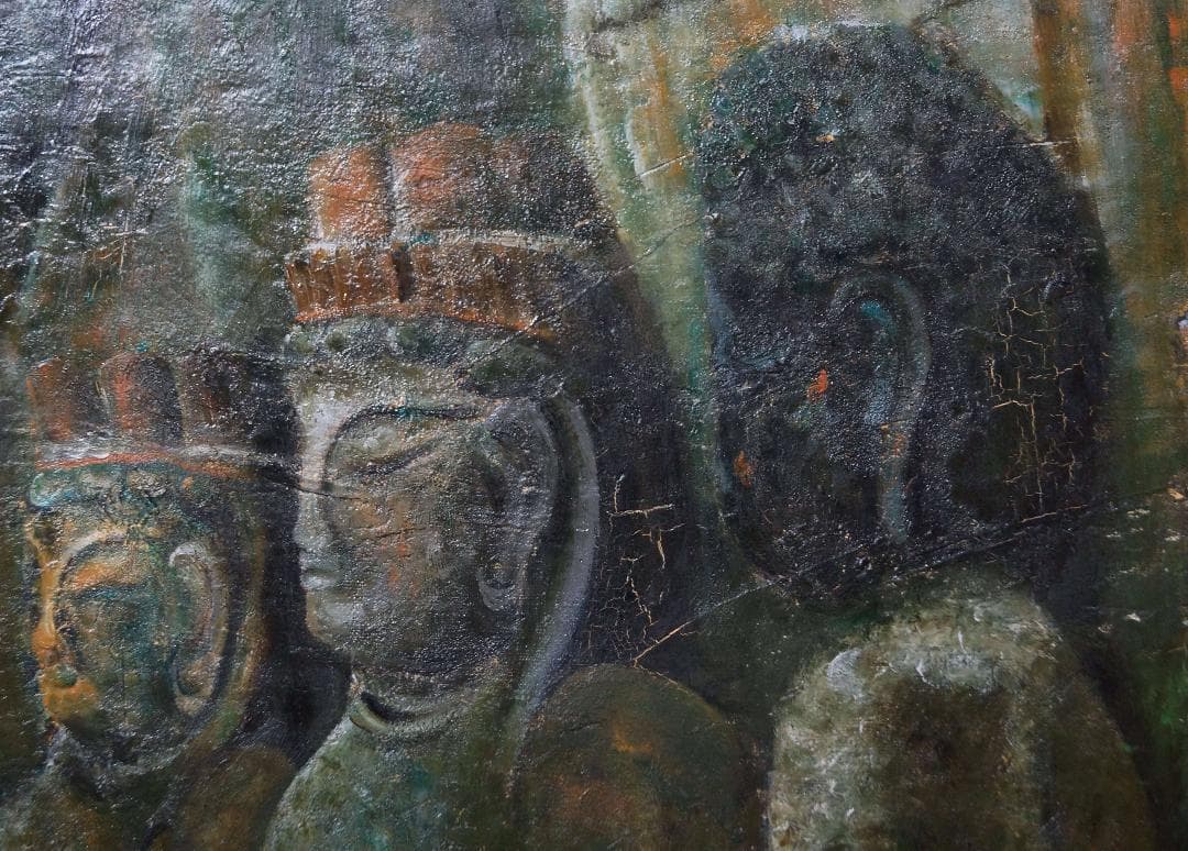 角山盛三作 油絵『臼杵の石仏』 P15油彩画 油絵木製額縁★時代物★