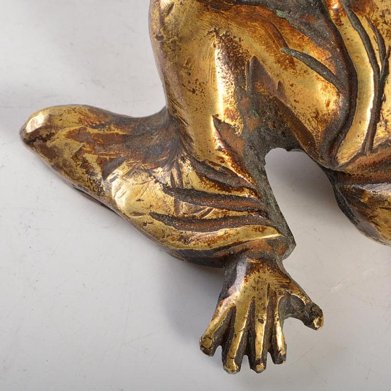 中国　古銅鍍金　人物像　達磨像　紙鎮　置物　M　R7465