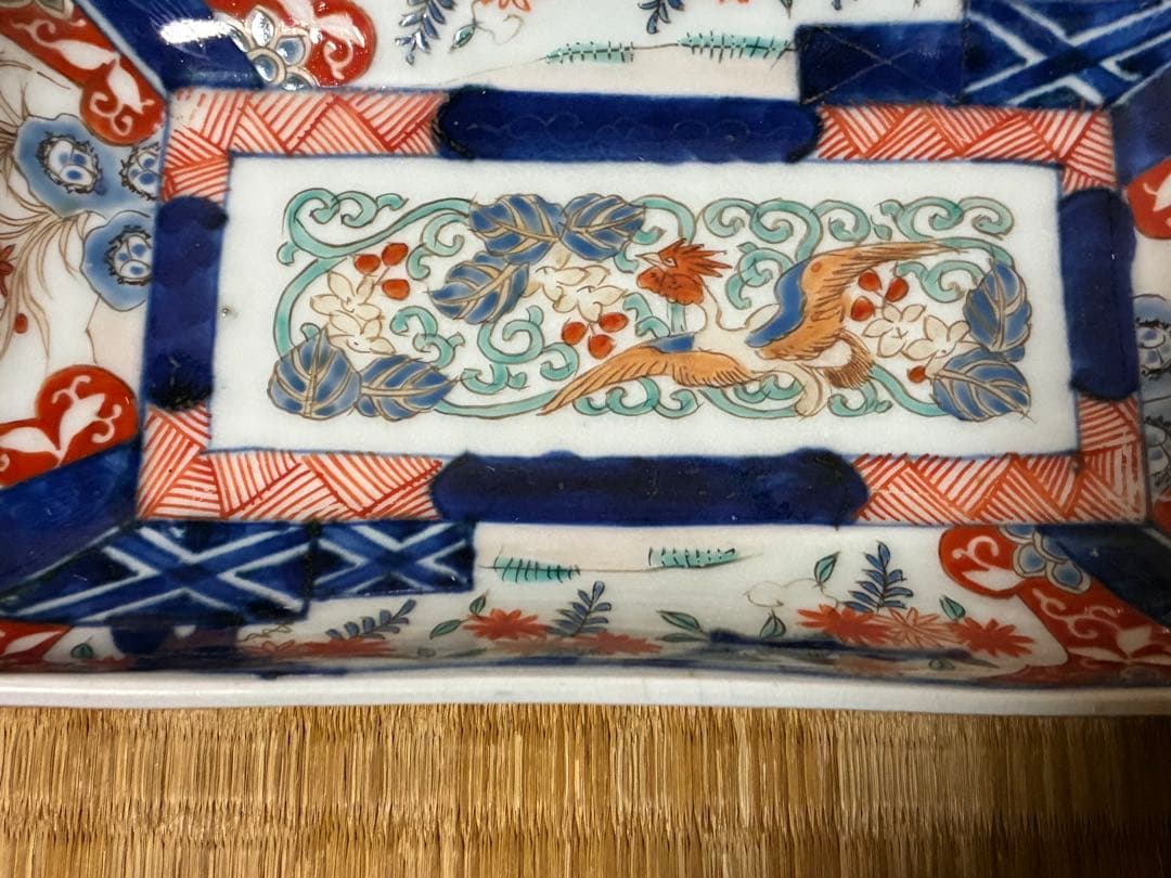 古伊万里 金彩 色絵 鳳凰紋 長皿 長方皿 二枚揃い 時代物