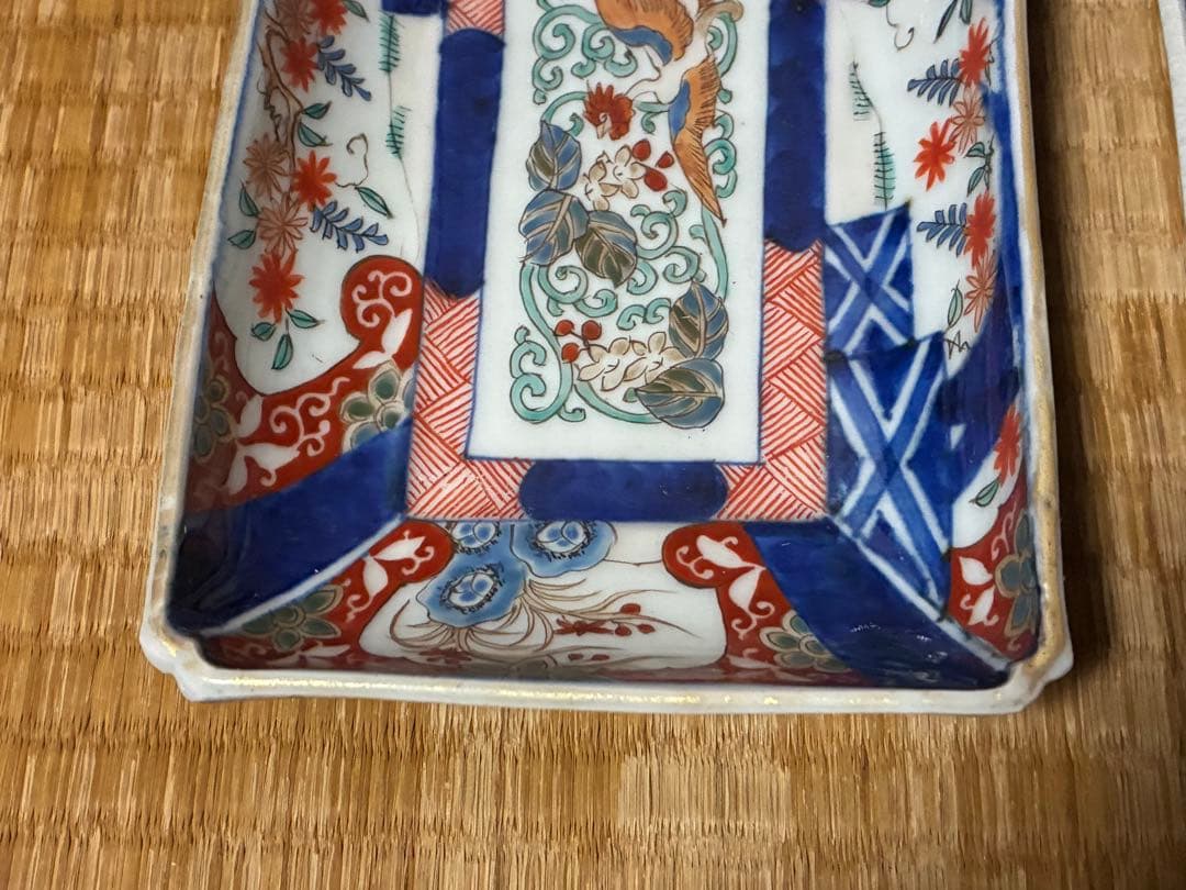 古伊万里 金彩 色絵 鳳凰紋 長皿 長方皿 二枚揃い 時代物