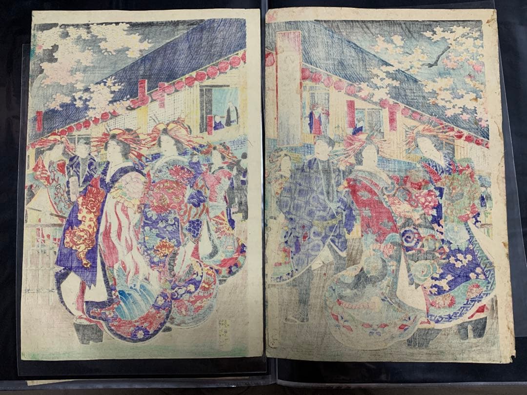 楊洲周延 浮世絵 二枚続 明治十九年 時代 錦絵 木版画 美人画