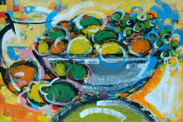 油絵 菅家令子 絵 絵画 インテリア uF6-061604 静物 果物 花瓶