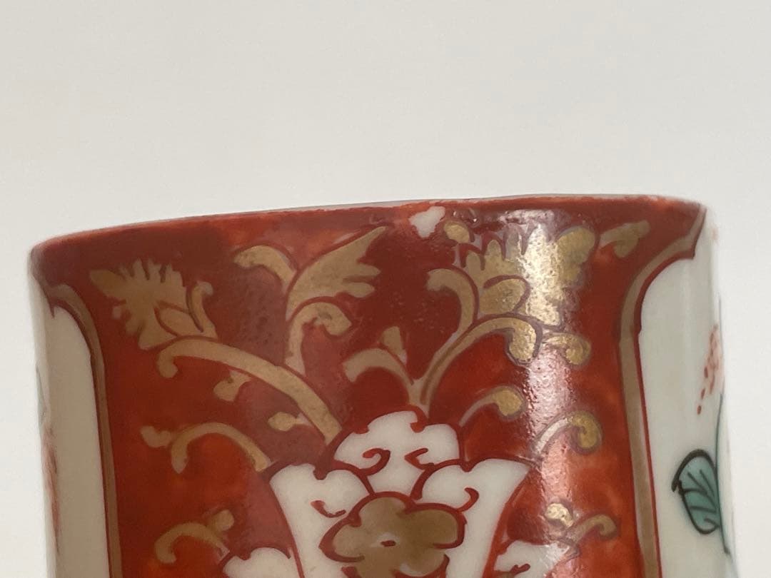 骨董　アンティーク　古伊万里　色絵　覗き猪口　　5客　筒杯　共箱