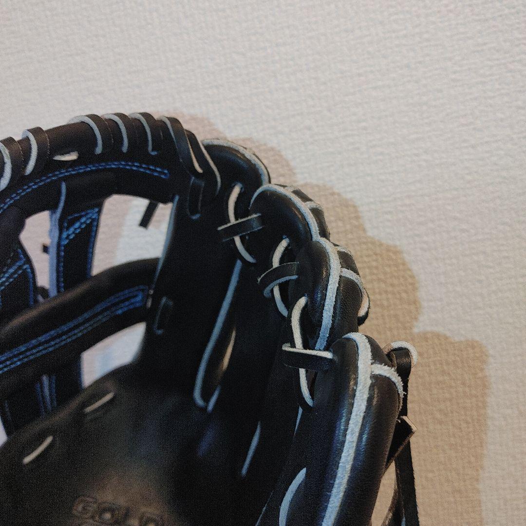 ASICS　ゴールドステージ　硬式　外野　ブラック×ブルーステッチ 湯もみ