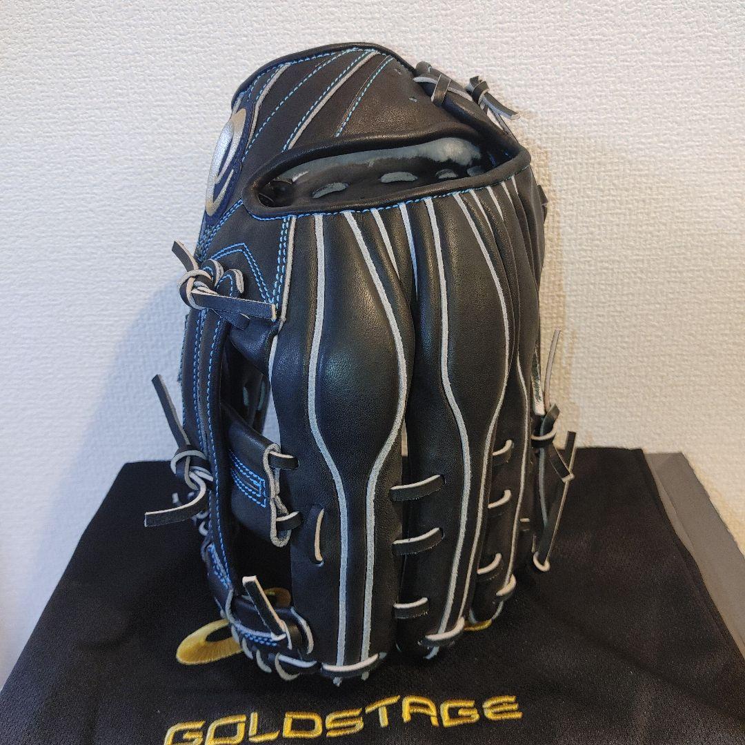 ASICS　ゴールドステージ　硬式　外野　ブラック×ブルーステッチ 湯もみ