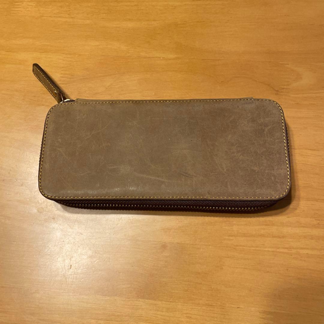 バハギア & クラフト ラウンドジップペンケース コンパクト　オリーブブラウン