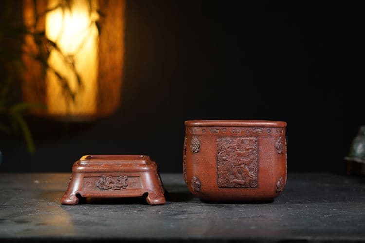 中国宜興 竜紋紫砂鉢 小花鉢 菖蒲盆栽 多肉植木鉢 小品盆栽鉢 大品盆栽鉢