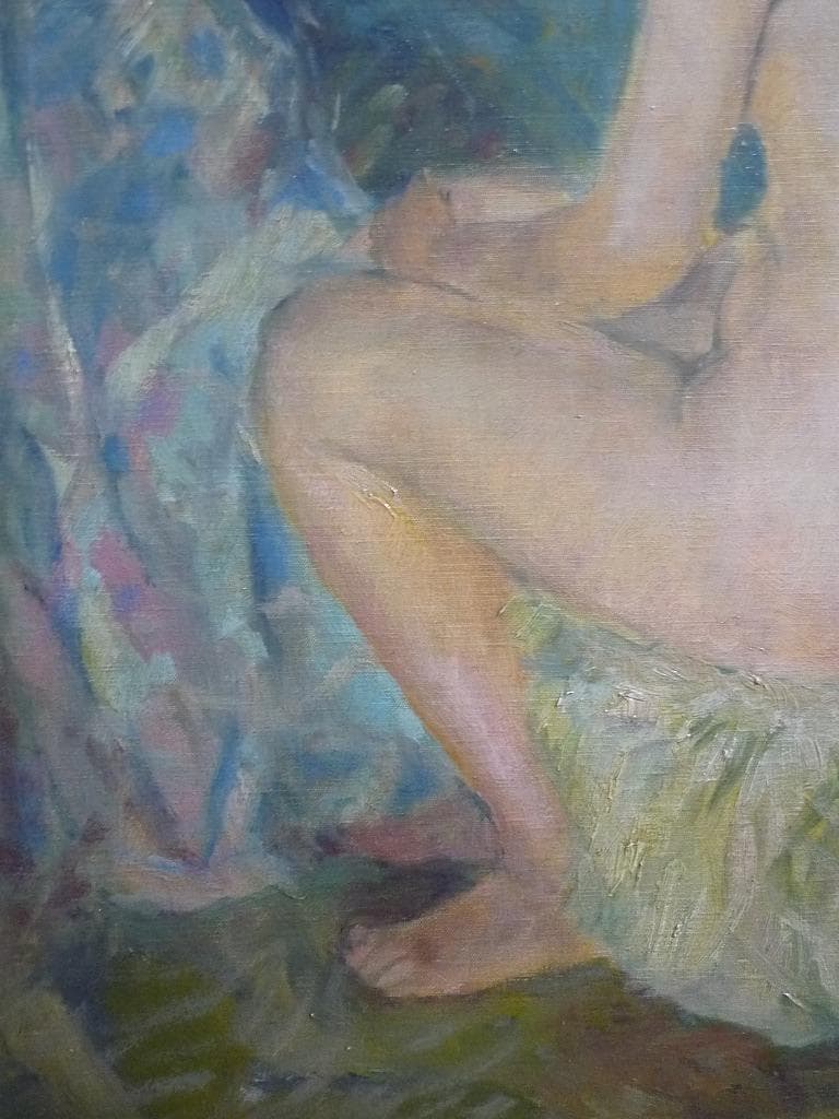 【真作】★弦田英太郎　油彩10号　うしろむきらふ　一水会常任委員★C21