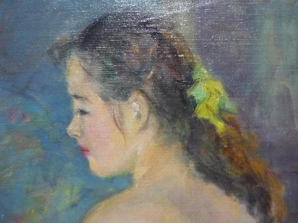 【真作】★弦田英太郎　油彩10号　うしろむきらふ　一水会常任委員★C21