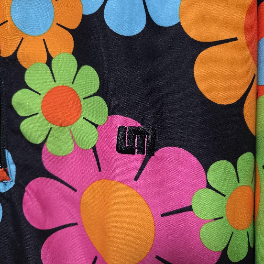 ラウドマウス 黒×マルチ花柄 ハーフジップ 刺繍ロゴ アノラック