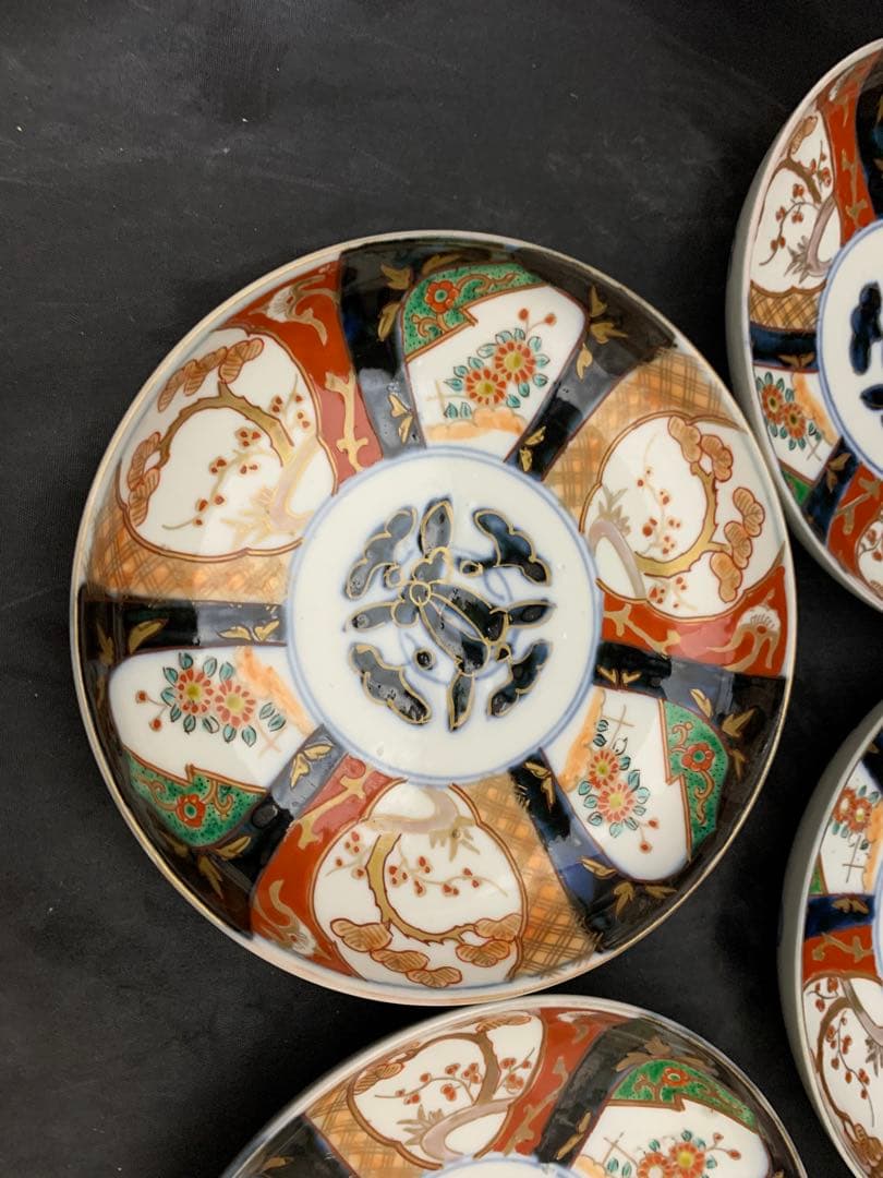 古伊万里　六寸皿　径18㎝　色絵金彩　器　5枚