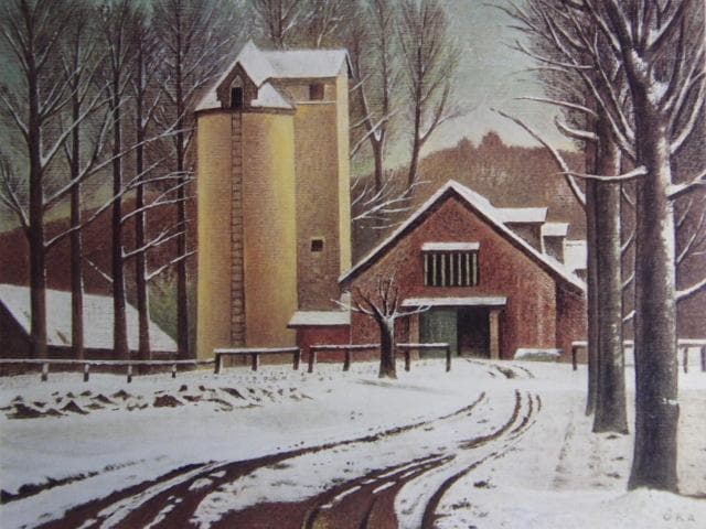 岡鹿之助、【雪の牧場】、希少な画集画、新品高級額 額装付、状態良好