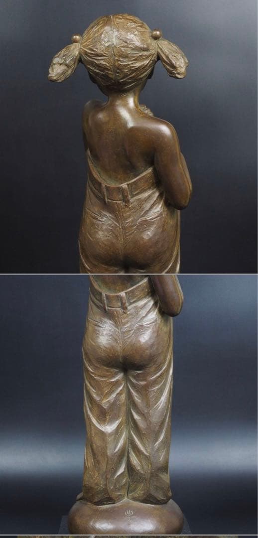 送料無料人気彫刻家加藤豊作愛らしいブロンズ彫刻少女像限定品：10/10 大理石台