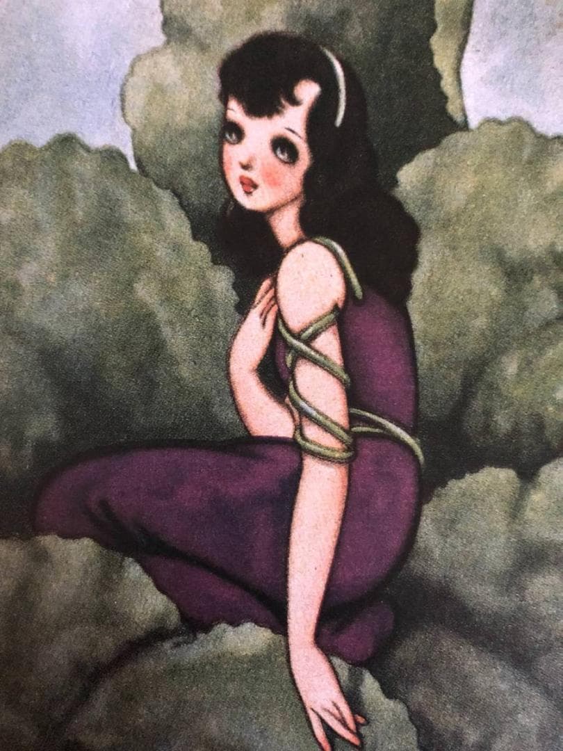 昭和レトロ、中原淳一、【すみれ 花の日記】、年代物・希少画集画 、新品高級額