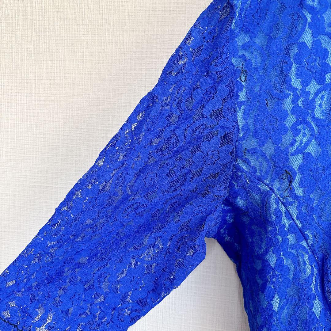 海外デザイン 社交ダンス ドレス ブルー フリンジ スパンコール レース装飾