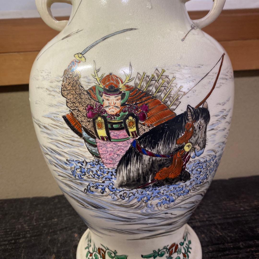 ヨーロッパ輸出里帰り薩摩焼武者図花瓶