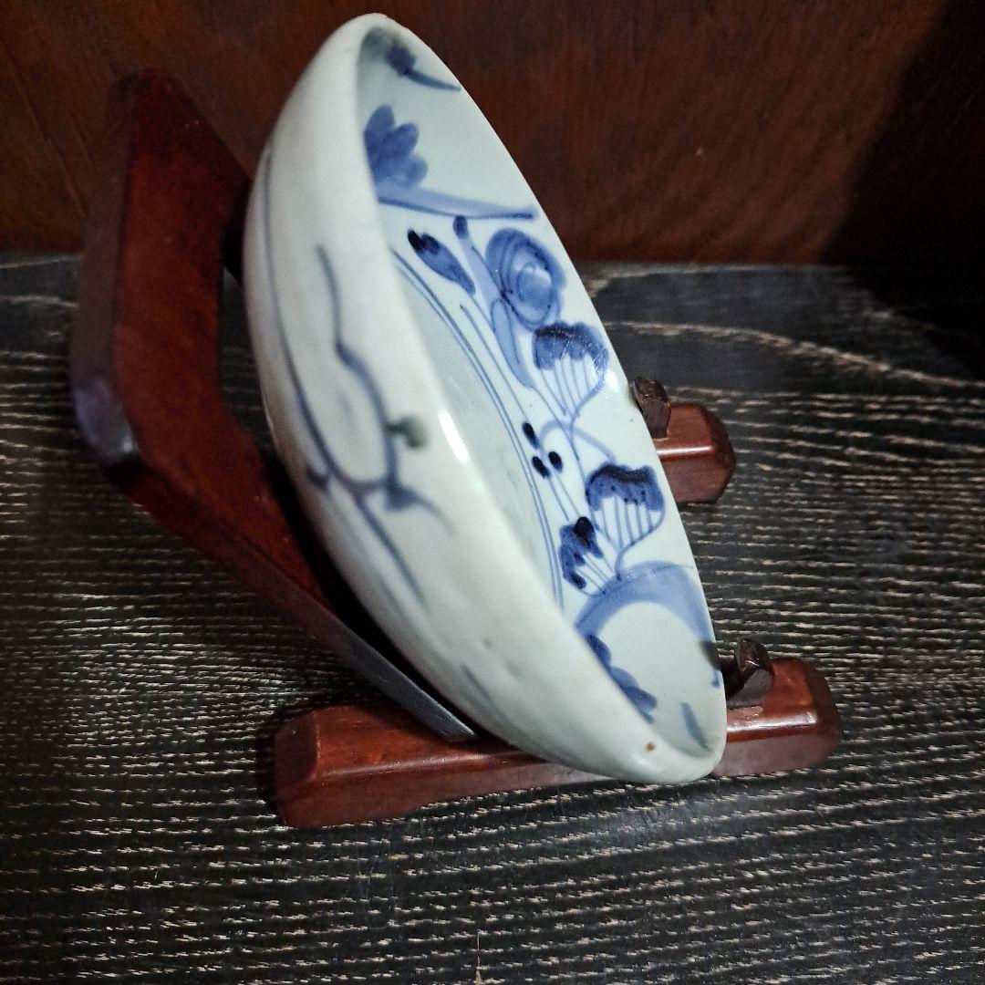 初期伊万里　呉須初期　珍品渦福　希少品　五弁花　中鉢　染付青磁　一客