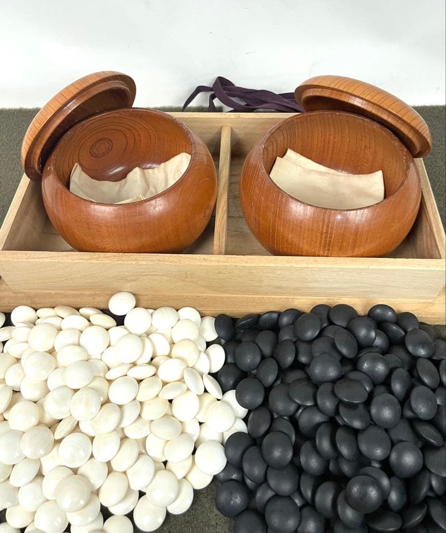 囲碁 蛤碁石 那智黒石 34号 35号 碁石 碁笥 桐箱 セット