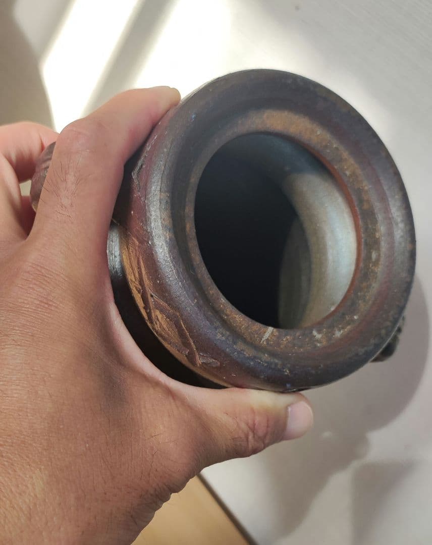 値下げ中！　極上　存在感ある備前焼　花器　銘あり　骨董 #生け花