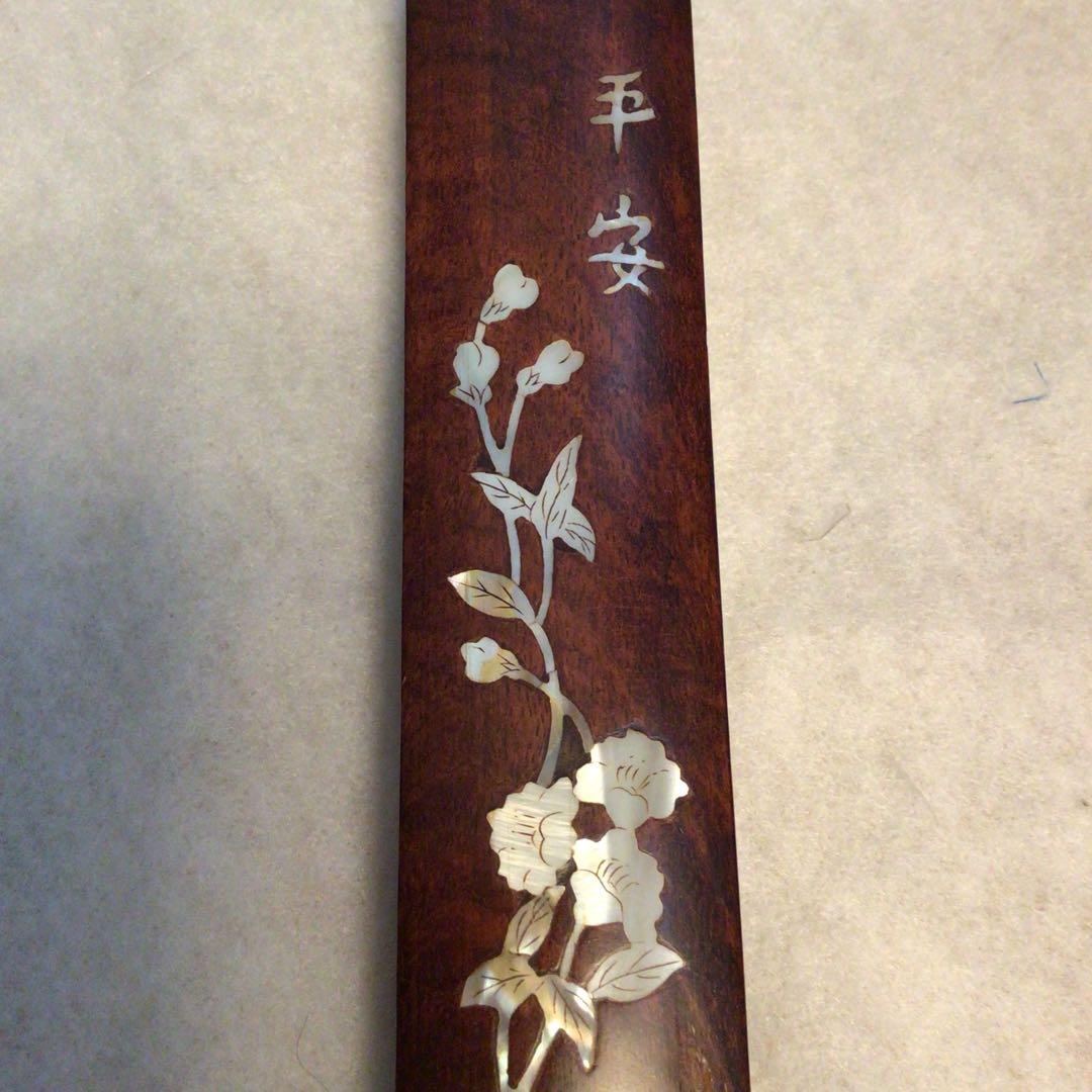 [未使用品]工芸品　文鎮　書文鎮　螺鈿細工　ペーパーウェイト　黒檀　ビンテージ品