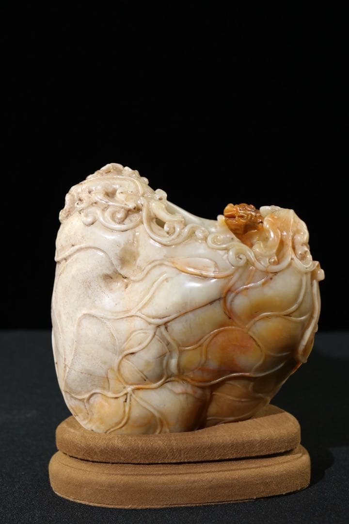 旧蔵　時代物　逸品　筆洗　寿山石　龍獸 清国時代彫刻　筆洗　文房具アンティーク