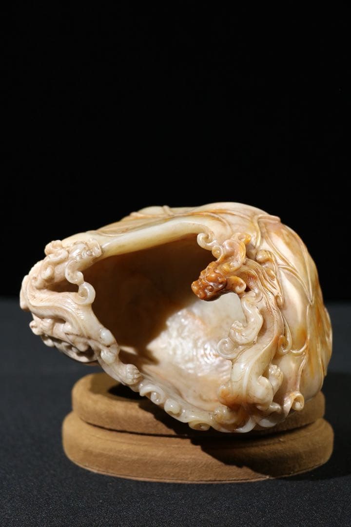 旧蔵　時代物　逸品　筆洗　寿山石　龍獸 清国時代彫刻　筆洗　文房具アンティーク