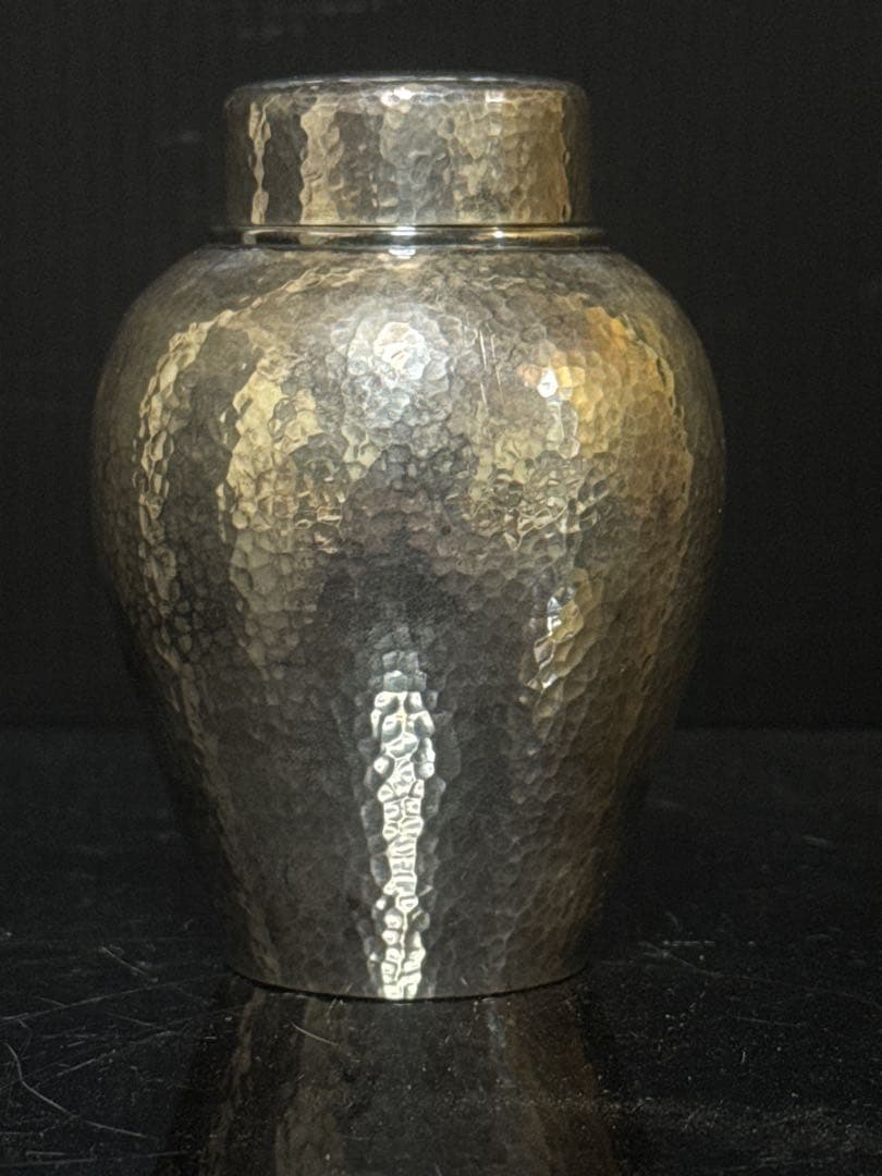 極上 純銀 槌目 二重口蓋 棗型 茶入 茶壷 茶道具 桐箱付