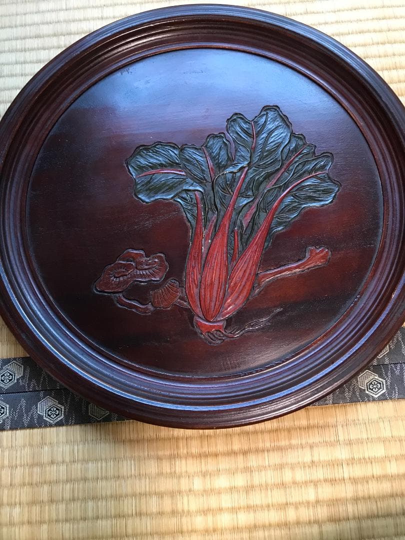 彫抜色絵絵替丸盆 二箱十客　菓子皿 漆器 漆芸 銘々皿 丸盆　盆　骨董品