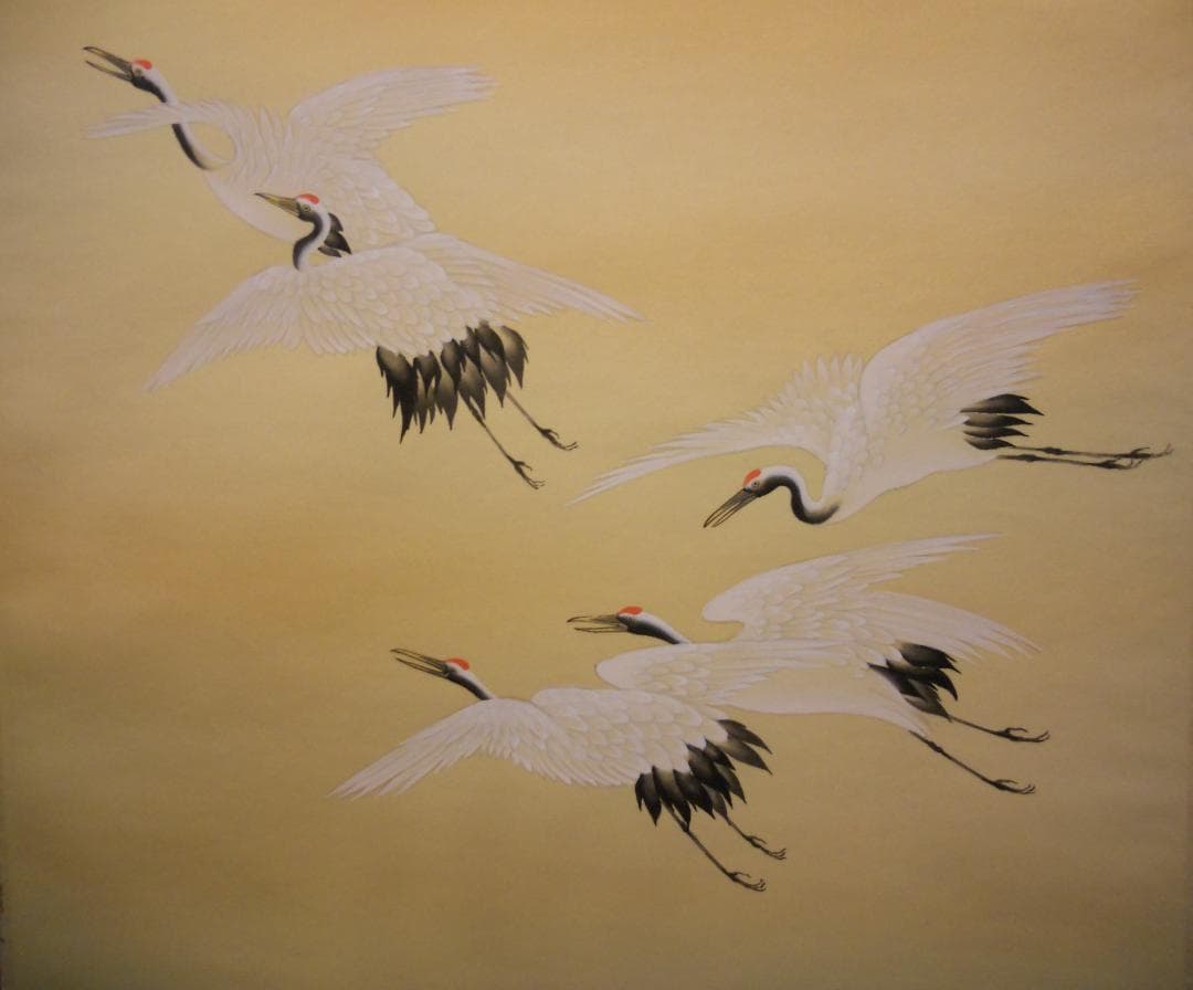 掛け軸 静苑 静波飛鶴 絹本 希少 軸装 茶道具 掛軸 美品 です。