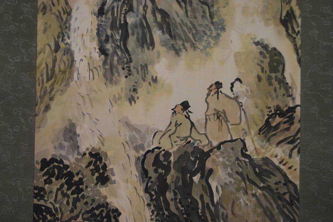 【真作】富田渓山/高士観瀑図/掛軸/名家伝来/Ｔ-193 J