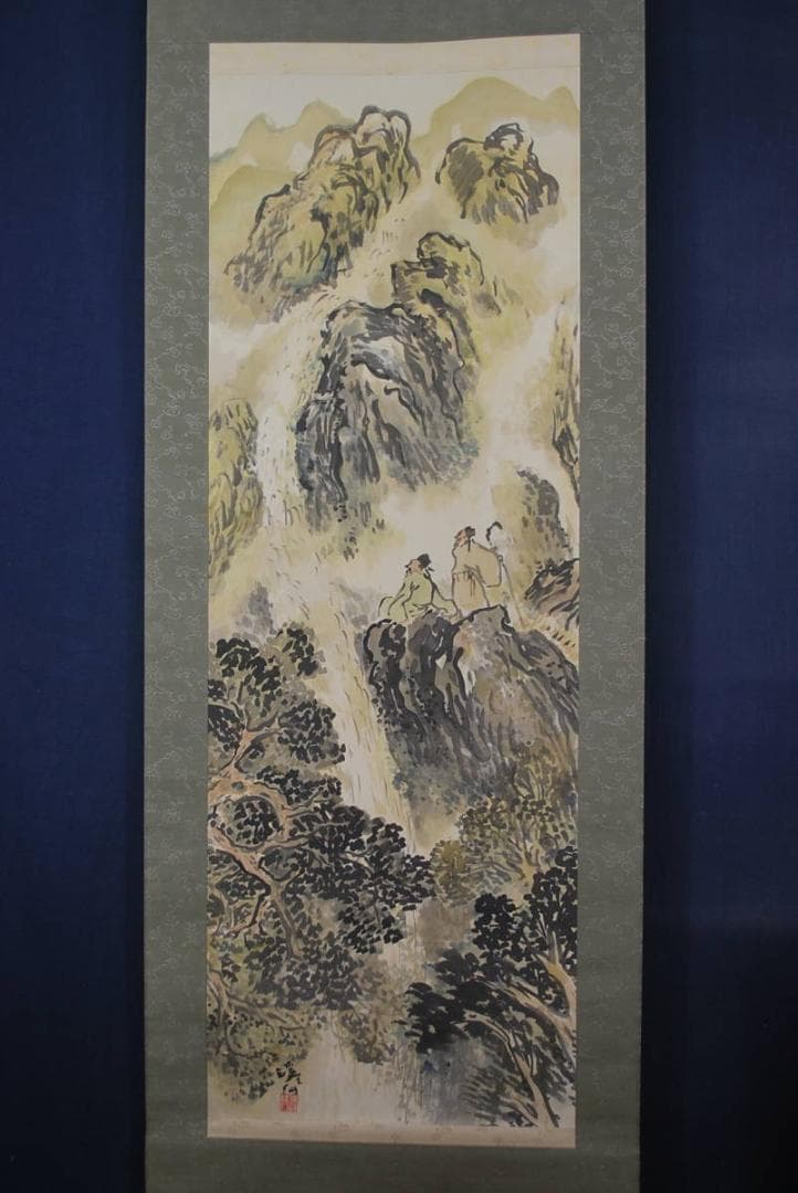 【真作】富田渓山/高士観瀑図/掛軸/名家伝来/Ｔ-193 J