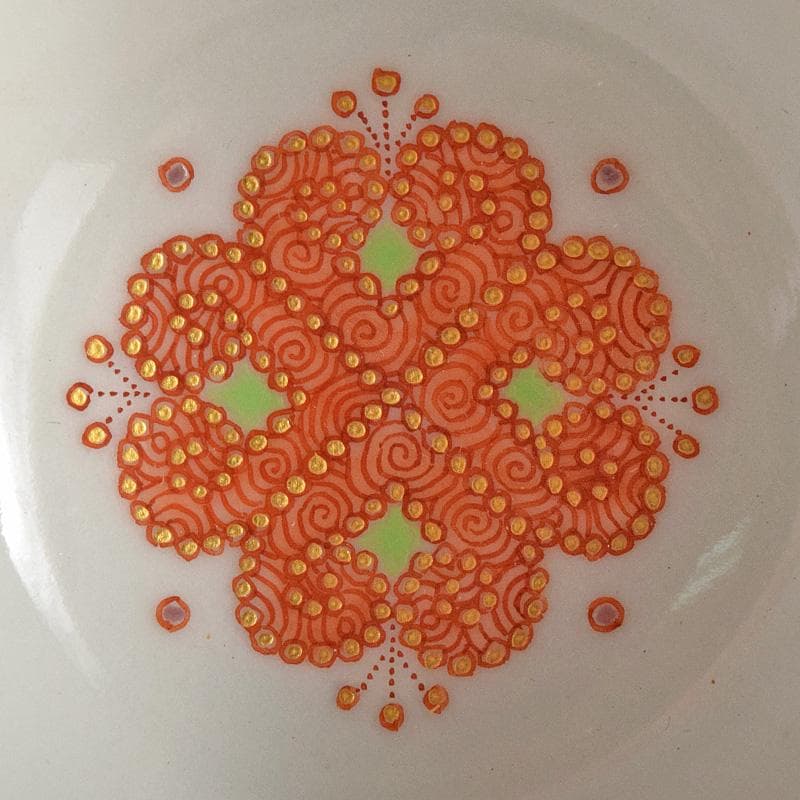 九谷焼　織田恵美作　赤絵細描　酒盃　酒杯　共布共箱　2点まとめて　D　R8072