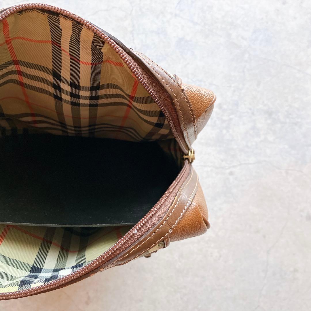 Burberrys ブラウンレザー ゴルフシューズバッグ チェック柄