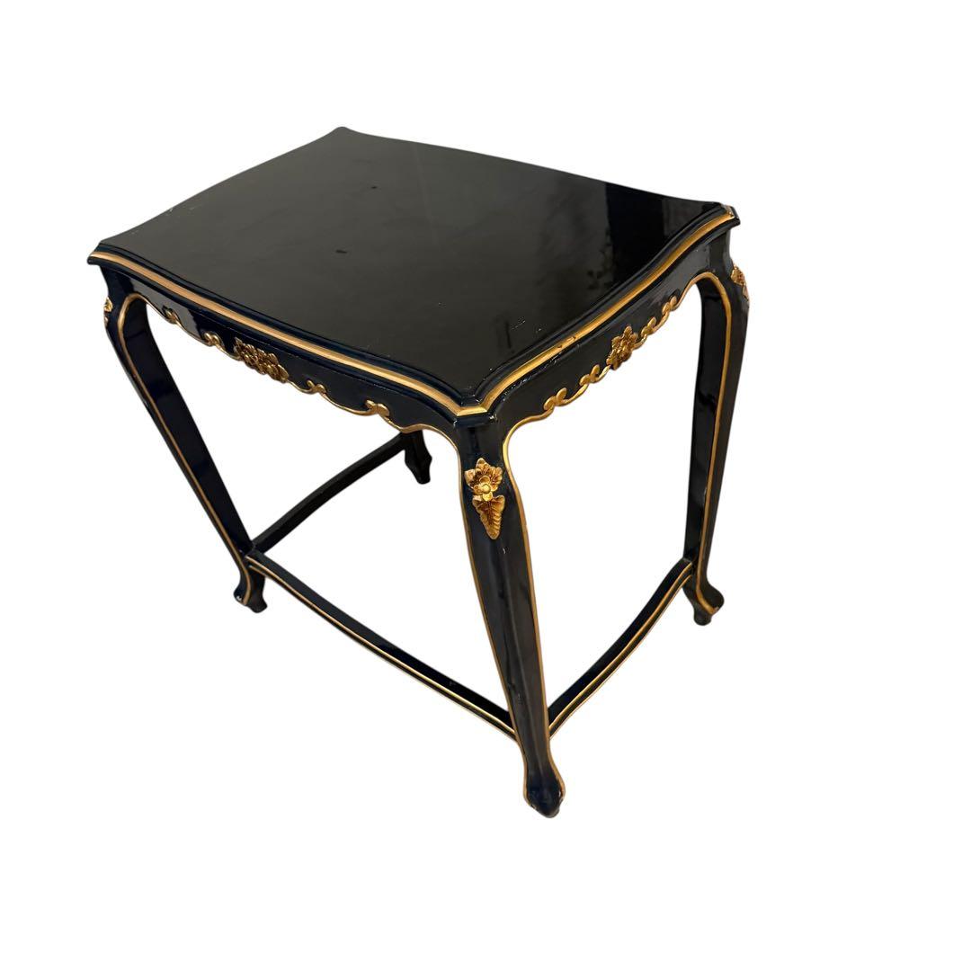 ヨーロピアン調 黒×金 花台 サイドテーブル 猫脚