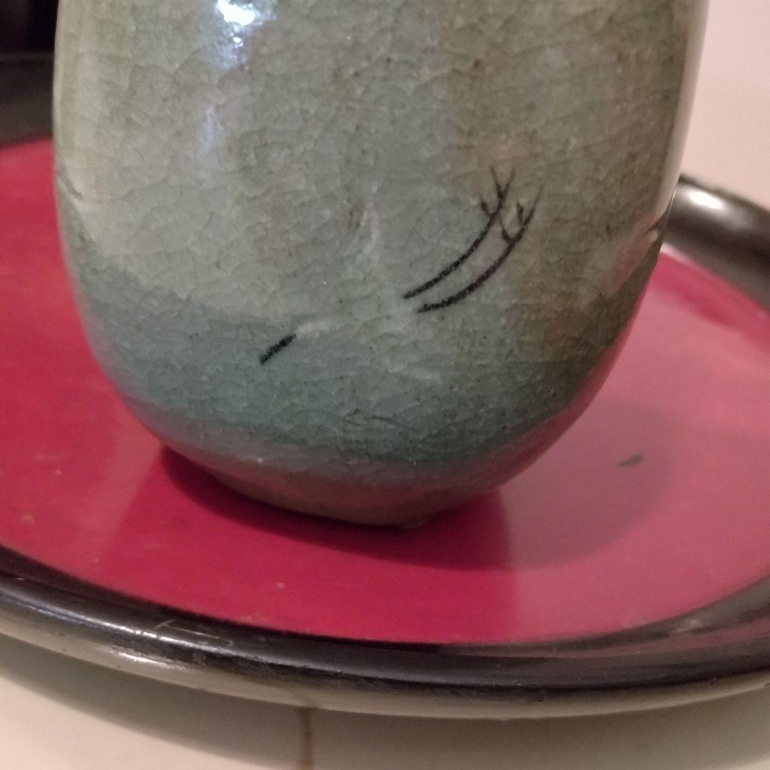 高麗青磁　象嵌 雲鶴文瓢形瓶