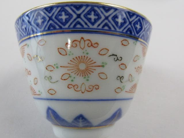 Y5-1210-② ◇景徳鎮製 ホタル手 蛍茶碗 金彩色絵青華文 10客◇