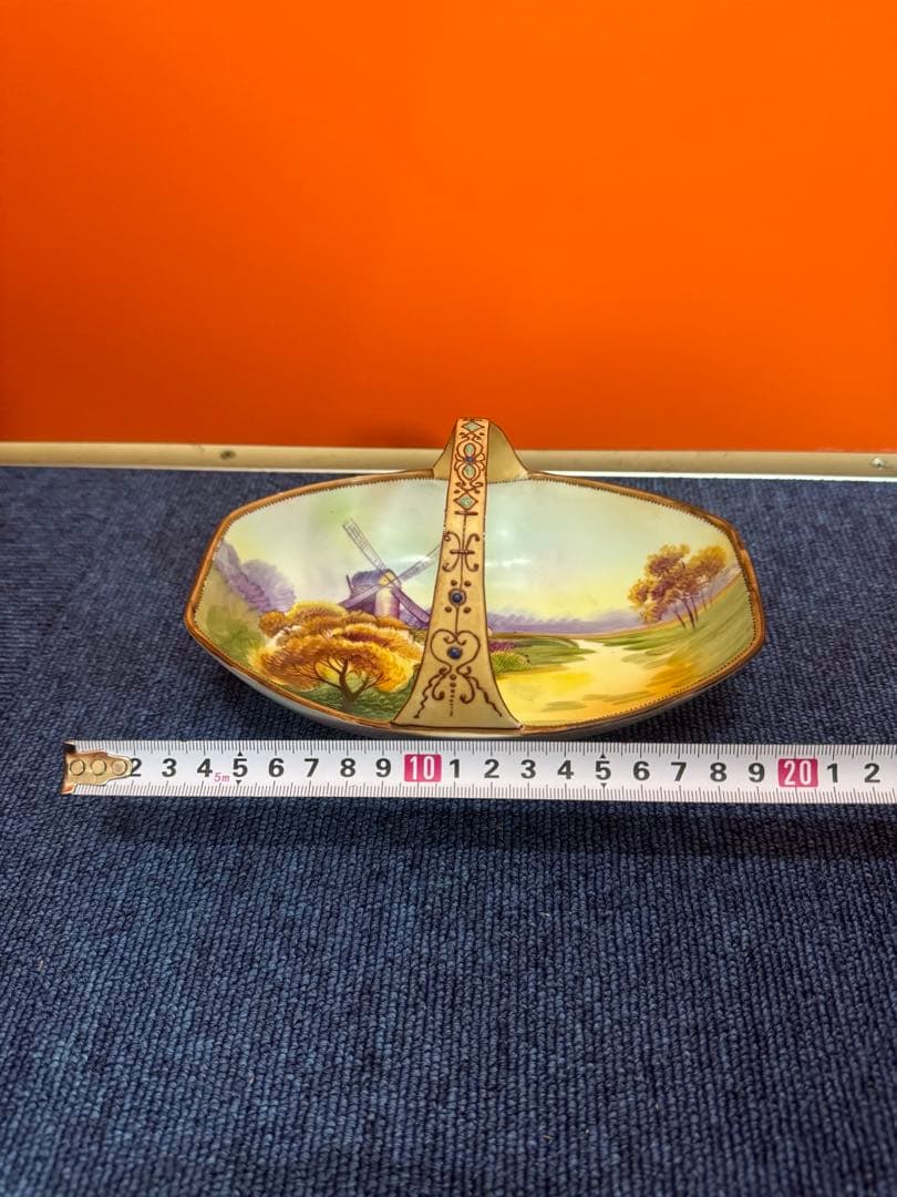 1846 【明治アンティーク】オールドノリタケ 風車図　手提皿　時代物