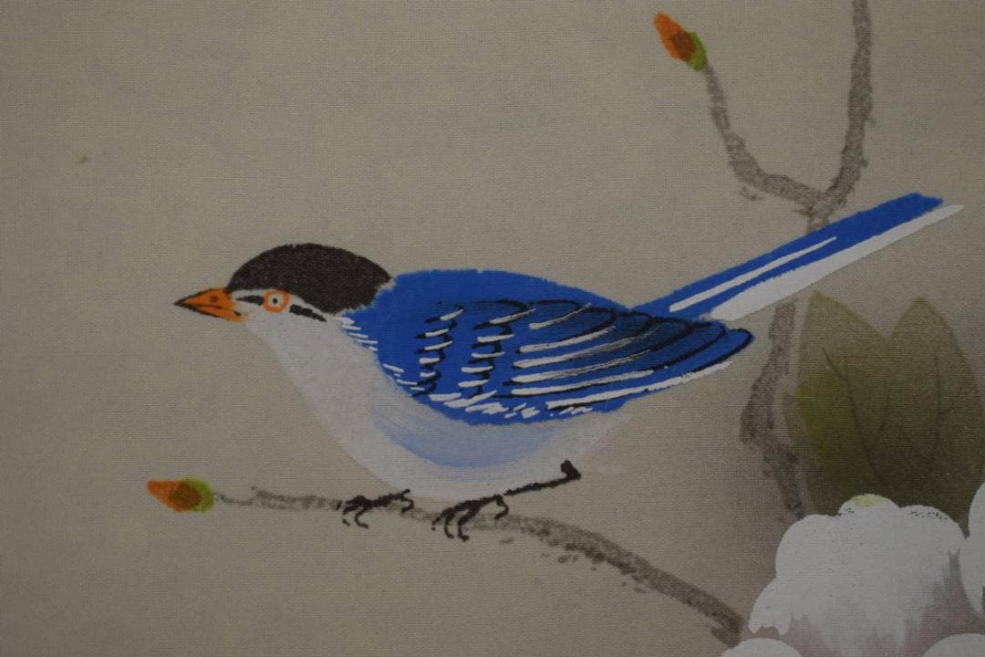 真作/翠風/牡丹に小禽図/布袋屋掛軸HI-902