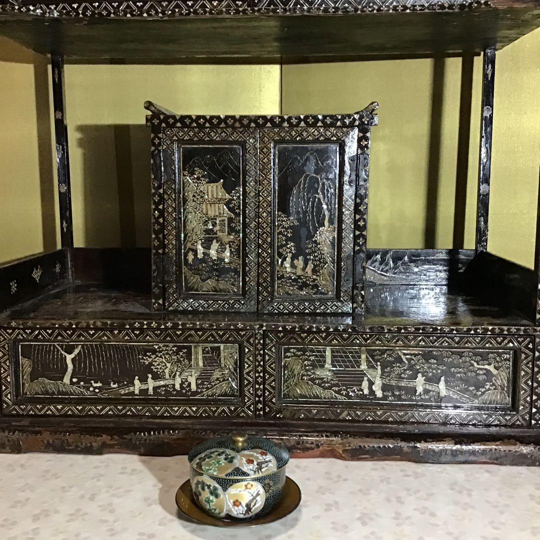 極細密螺鈿　小型　棚　江戸期