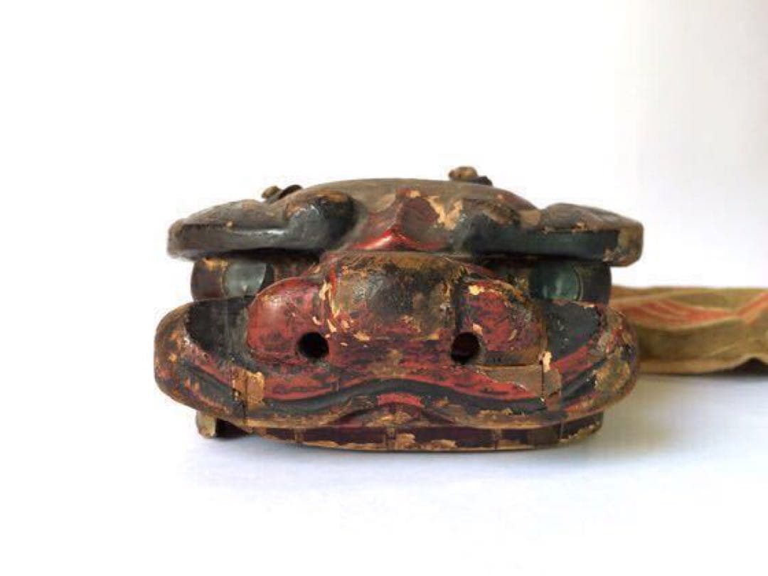 【神楽面 木彫 獅子頭】桃山～江戸初期 古美術　古裂　獅子舞