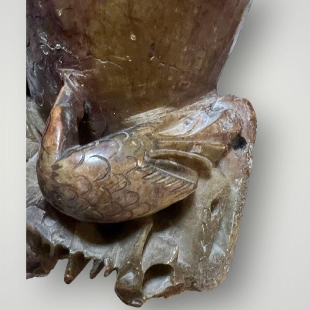 中国美術 寿山石 彫刻 置物 縁起物 【猿・蓮・雉】天然石 石彫 アンティーク